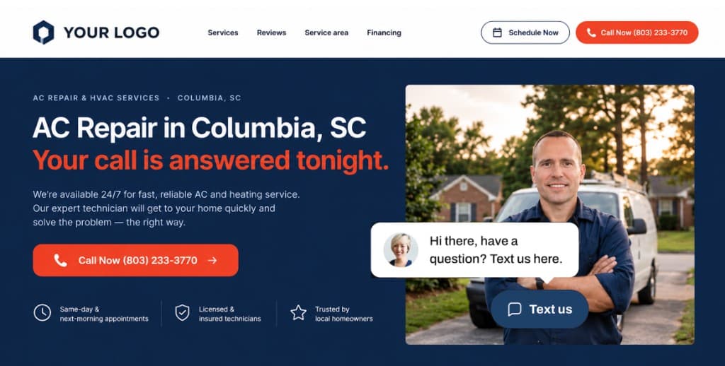 Customer website dummy: AC repair in Columbia, SC